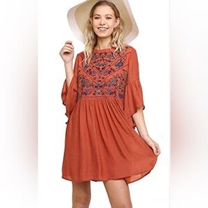 UMGEE Palmer Bell Sleeve Tunic Boho Dress Size Medium Embroidered Lined Festival